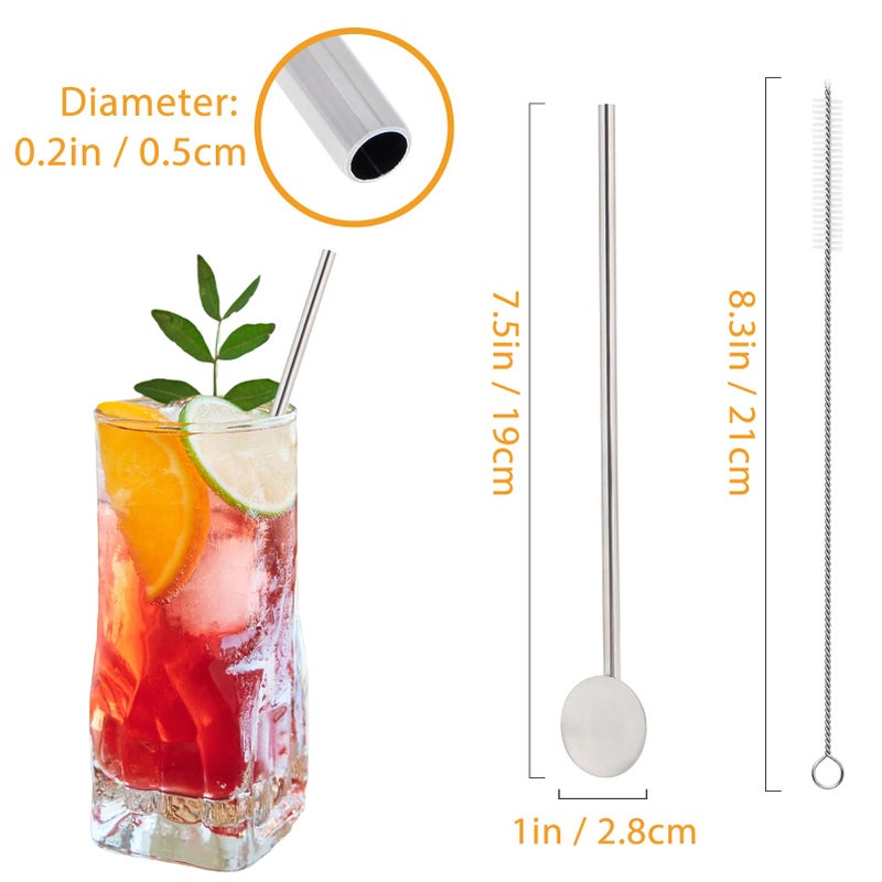 kilofly 12 pcs Bar Spoon Straws Reusable Stainless Steel Long Handle + 2 Cleaning Brushes - Image 2